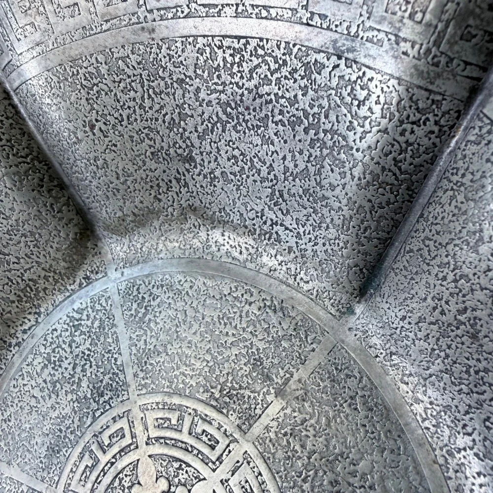 Vintage Homan Plate Hellenik Nickel Silver Bowl‎ Greek Key Hammered Textured 10